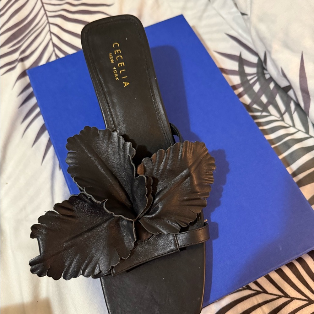 Cecelia New York Black Floral Slide Sandals